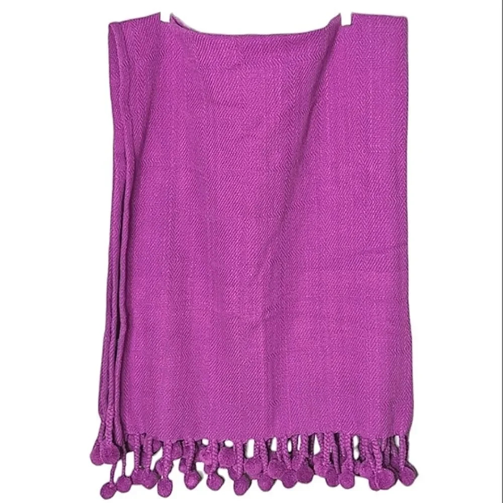 Karma Living Textured Purple Woven Cotton Sofa Throw With Large Pom Pom Fringe
